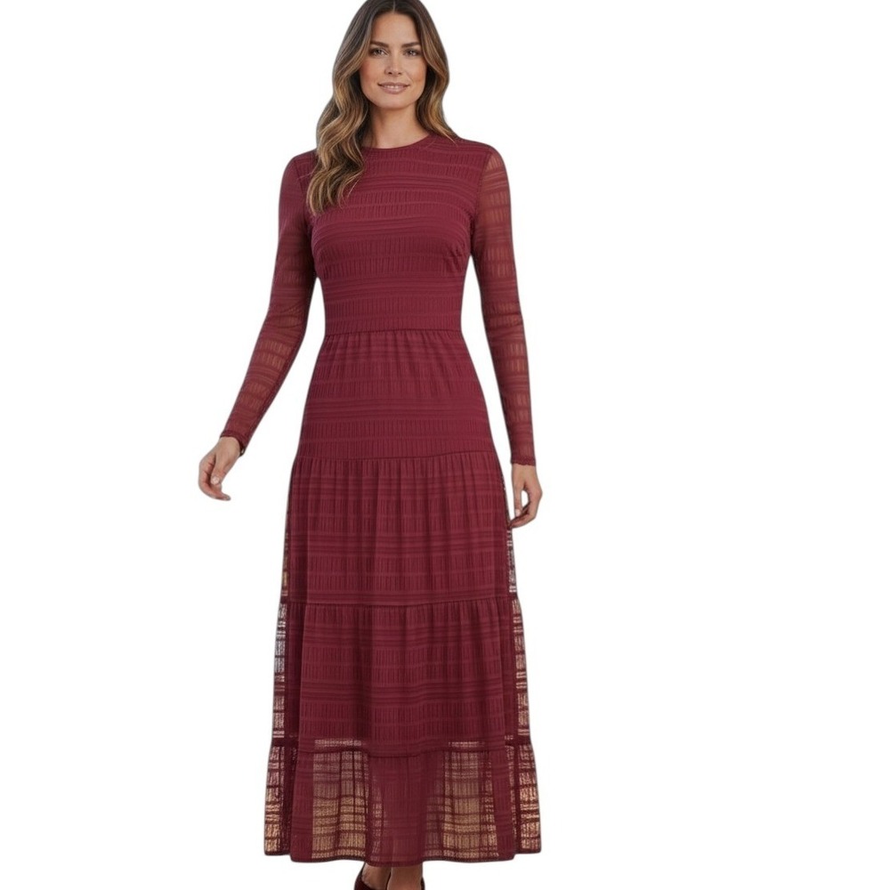 The Good Journey Womens size 14 Mesh Tiered Romantic Long Sleeve Open Back Dress